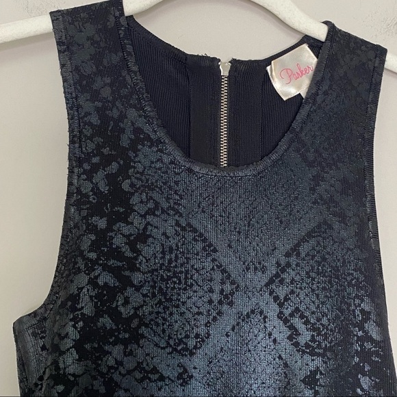 Parker Olida Black Coated Python Print Fit & Flare Sleeveless Dress, size XS - Picture 6 of 16